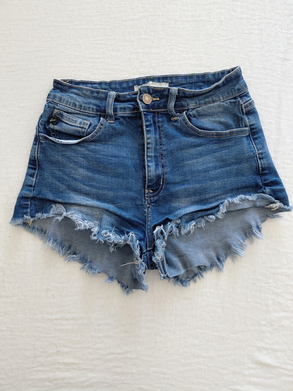 Denim Frayed Hem High-Rise Women's Shorts - Blue